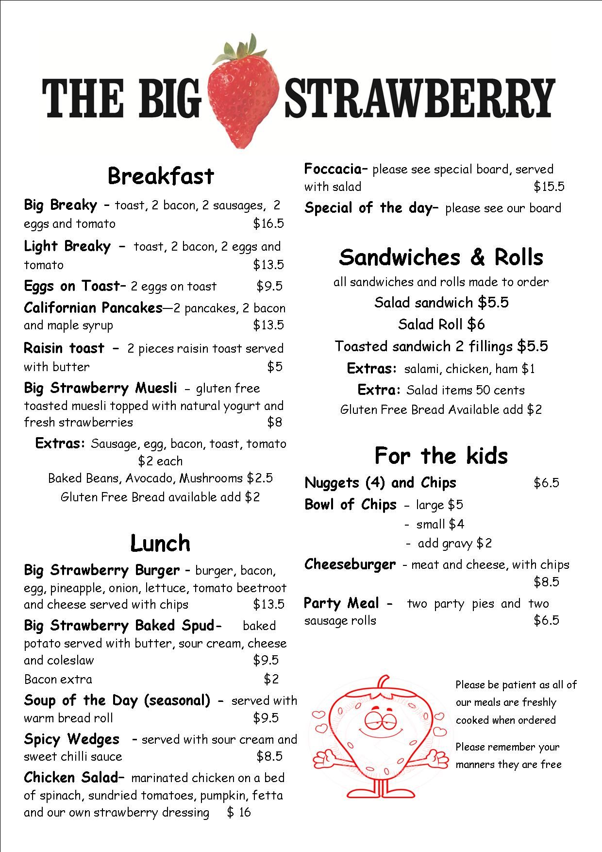 Café Menu The Big Strawberry