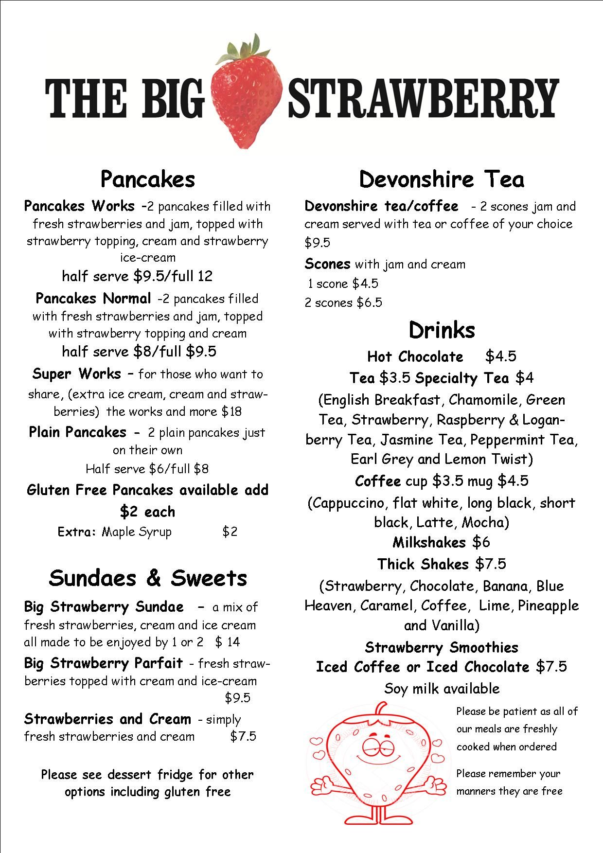 Café Menu The Big Strawberry